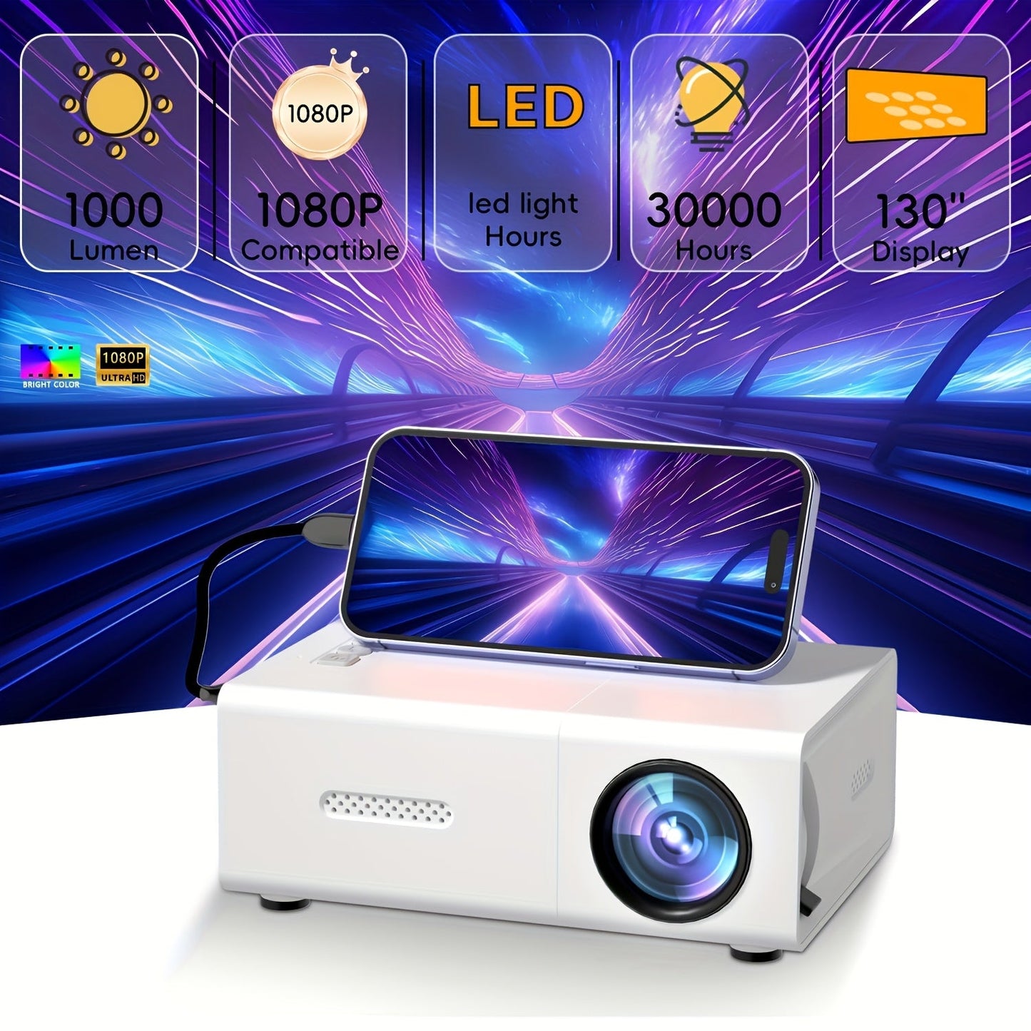 “Cine Glow – Smart Mini LED Projector for HD Entertainment”