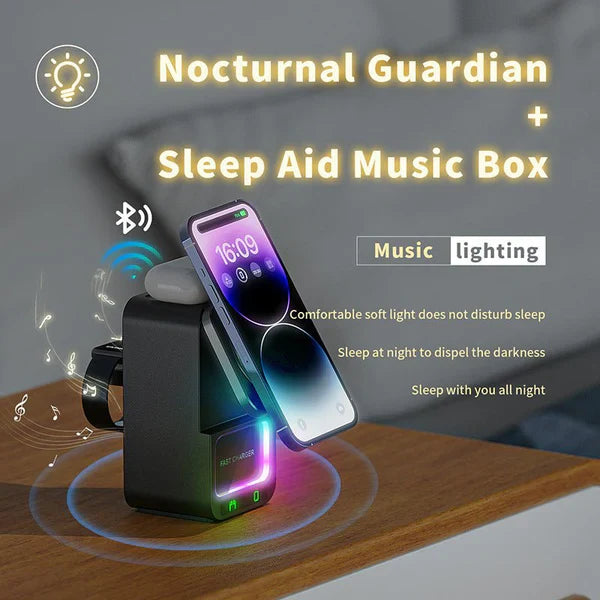 5-in-1 Wireless Charging Station with Bluetooth Speaker Sleek Smart & Powerful